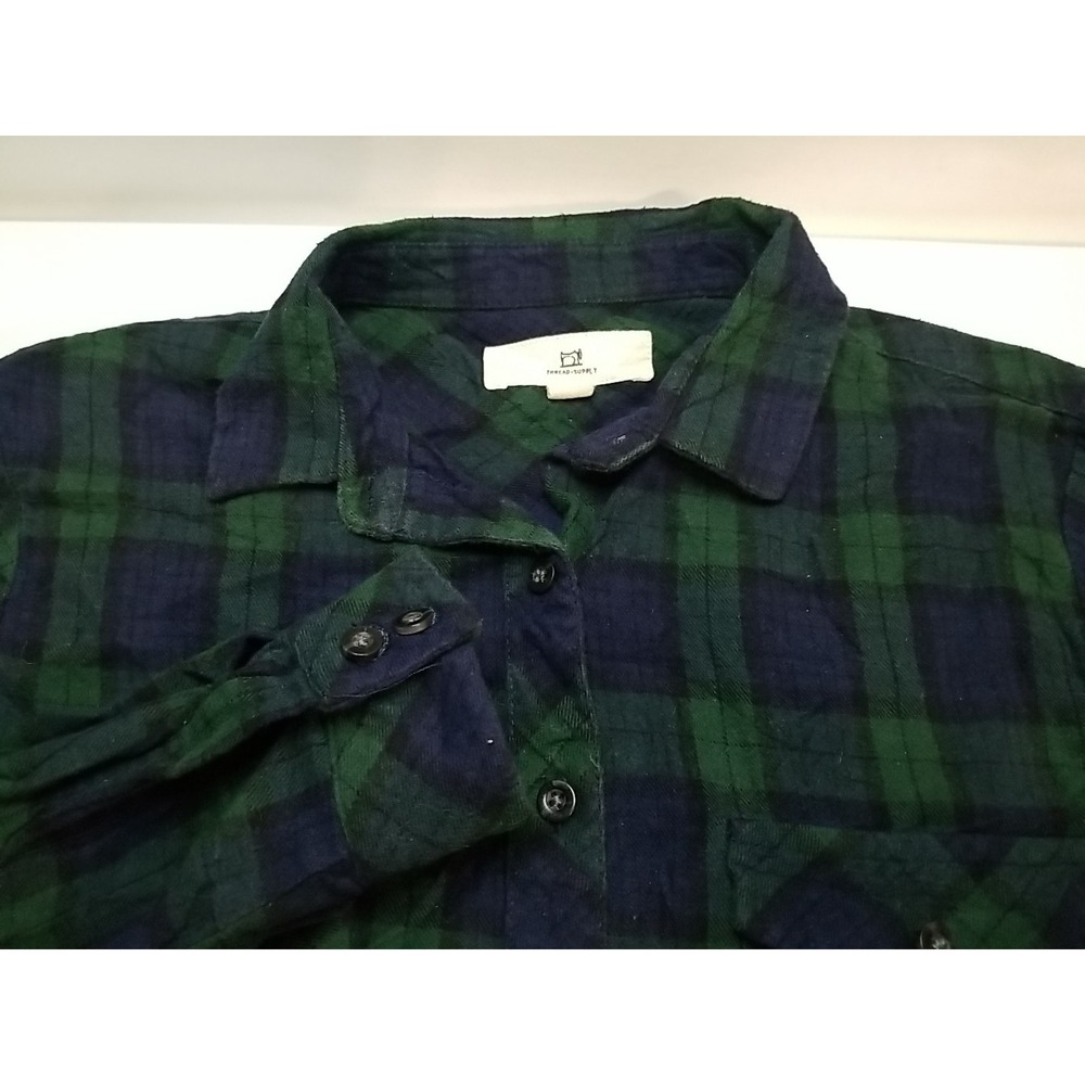 Thread & Supply Womens Plaid Flannel Shirt Green Blue Small Button Up LongSleeve